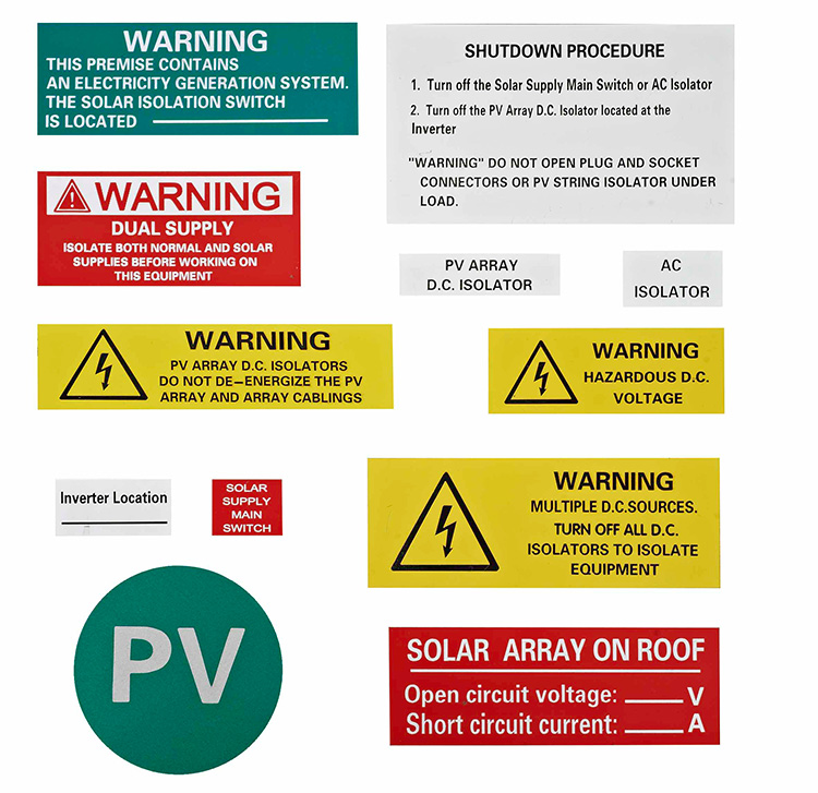 Warskôging Labels Foar Pv System